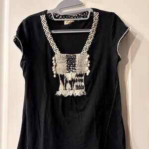 Anthropologie Meadow Ru Tee with pompoms and fringe Sz S